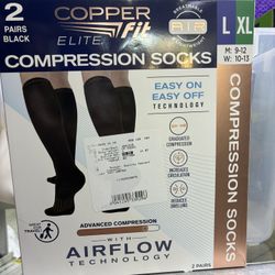 Copper Fit Elite Compression Socks 2 Pairs Black L/XL