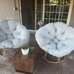 Set of 2 Papasan Lounge Chairs + Cushions 