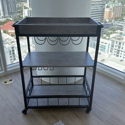 Bar Cart w/ Wine Rack & Wheels – Like New