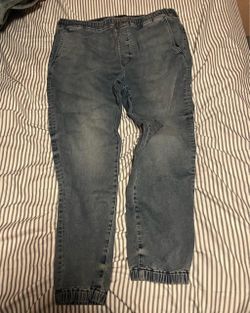 Gray Washed Denim Jogger Pants