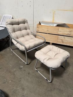 New Outdoor Patio Lounge Chair w/ Ottoman Papasan Chair w/4" Thick Cushion 420lbs Capacity