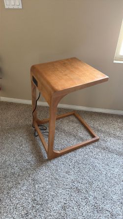 Wood C Table with Charging Ports