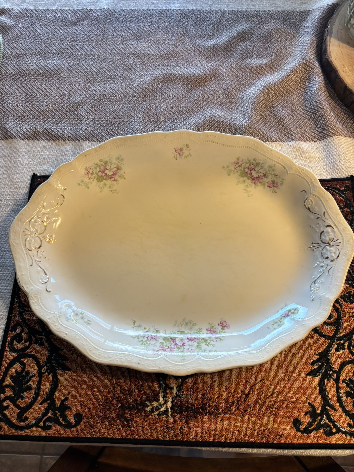 Johnson Bros Royal England Semi Porcelain Gold Bow Vine oval serving platter