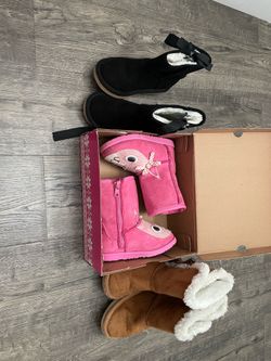 Kids Pink Owl Suede Boots, black fur lined boots and brown fur lined boots