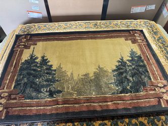 Lodge Style Area Rug with Forest Scene