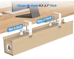 Large Under Desk Cable Management Tray No Drill, Suolaao 30" Cord Organizer with Oxford Fabric, Clamp Mount, Holds 30 lbs, Large Cable Rack for Gaming