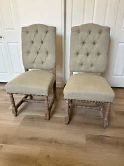 Set of 2 Tufted Upholstered Dining Chairs with Nailhead Trim