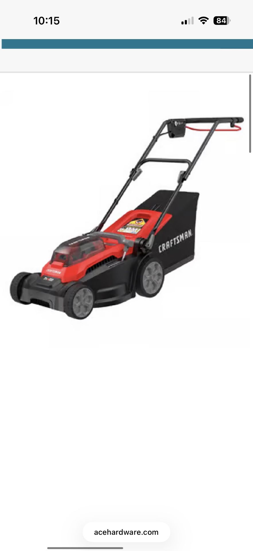 CRAFTSMAN V20 20-Volt 15-in Battery Push Lawn Mower