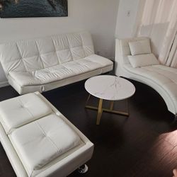 White Leather  Sofa In Exelente Conditions  Living Room Set  Love Seat Sofa Bed And  Ottoman With Storage  