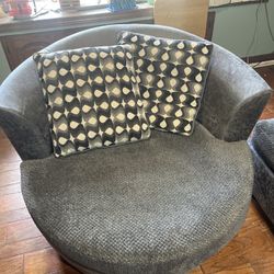 Two Piece Gray Sectional Couch With Swivel Loveseat