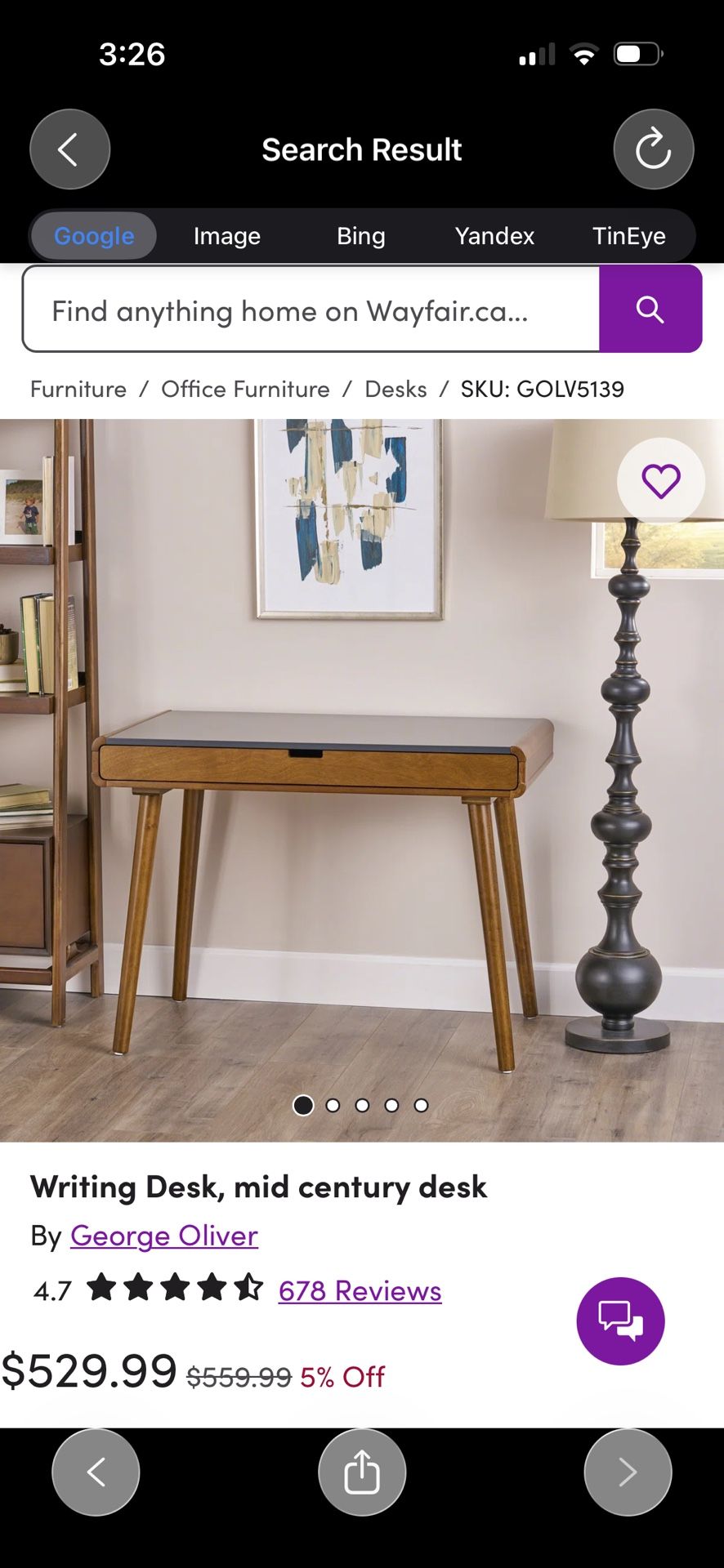 George Oliver mid century writing desk