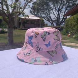 Double Sided Pink Butterfly & Black Bucket Hat