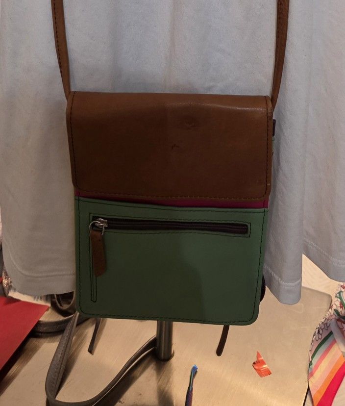 multi-color leather organizer crossbody bag