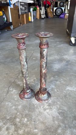 Pair of Tall Metal Candlestick Holders