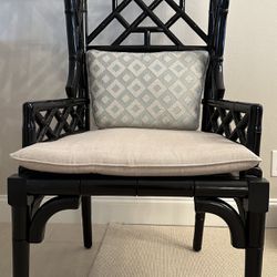 Guild Master Chinoiserie Wingback Chairs, Black Lacquer Finish, Set of Two