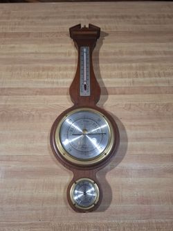 Vintage Wooden Banjo Barometer with Thermometer