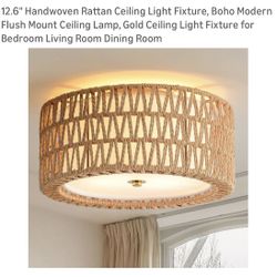 Brand New : 12.6" Handwoven Rattan Ceiling Light Fixture