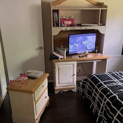 Twin bed frame/ desk w hutch/ nightstand