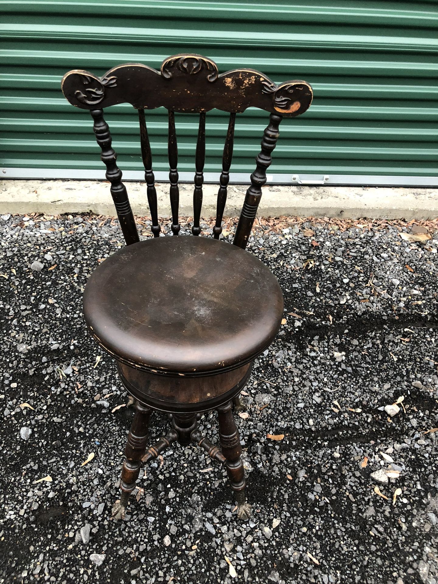 Antique late 1800’s  H.G Bentley high back Piano/organ  stool Eagle claw and ball foot Swivel