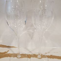 NEW Lot of 2 belaire luc france glasses Logo Glass Clear French sparkling wine Champagne Mimosa Bar
