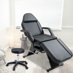 Massage Salon Tattoo Chair with Two Trays Esthetician Bed with Hydraulic Stool,Multi-Purpose 3-Section Facial Bed Table, Adjustable Beauty Barber Spa 