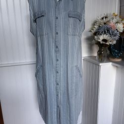 Stripe Button Front Shirt Dress