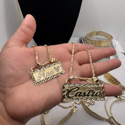 Set De Placa Con Cadena Oro 10 K Y 14k