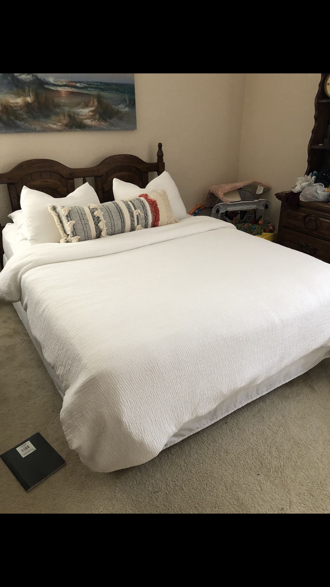 Queen Bed with Mattress and Bedding
