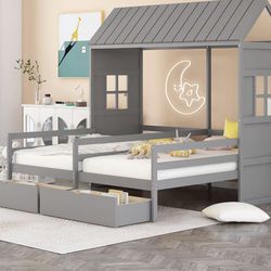 Double Twin Size House Bed With Storage