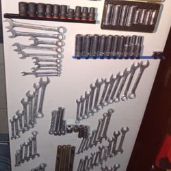 8 sets of Wrenches, Ratchets, Sockets, extensions.
