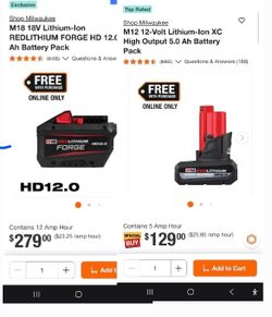 Milwaukee batteries m18 and n12