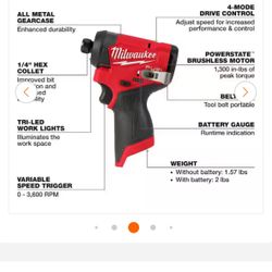 Milwaukee M12 FUEL 12V Lithium-Ion Brushless Cordless 1/4 in. Hex Impact Driver (Tool-Only)