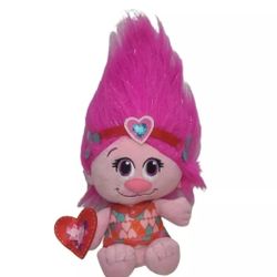 Poppy Troll Doll Plush Dreamworks 16"H Hearts Dress 2019 Stuffed Toy