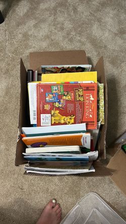 Two big boxes of books, all in good condition; some Spanish books