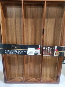 5 Section Acacia Utensil Tray from Bombay