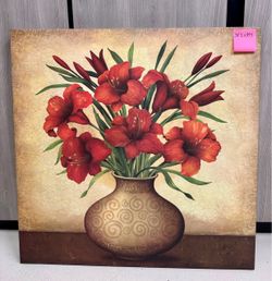 Red Floral Vase Canvas Wall Art 34.5x34.5