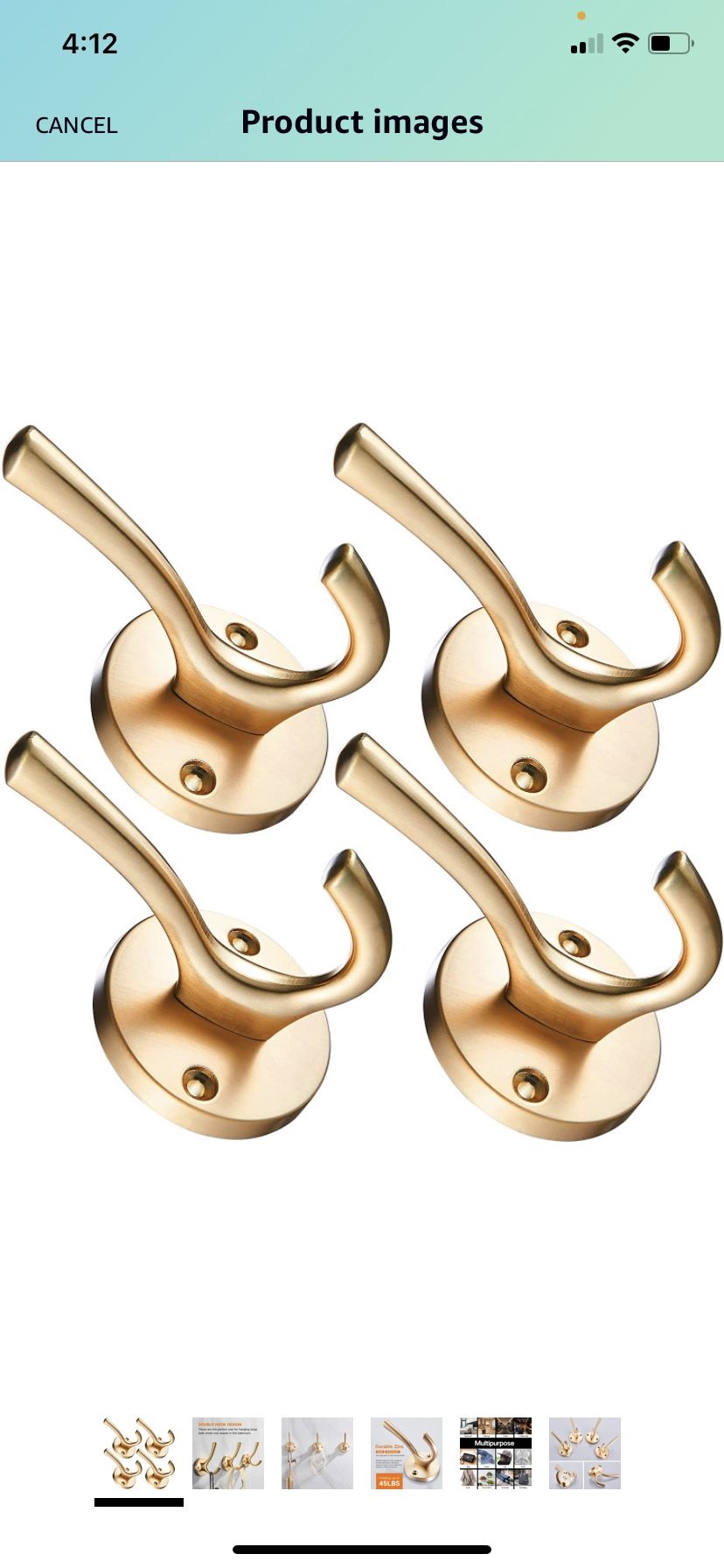 TECI Brushed Gold Towel Robe Hooks Bathroom Hardware Accessories Coat Hook Clothes Hook for Bath Kitchen Contemporary Hotel Style Wall Mounted 4 Pack