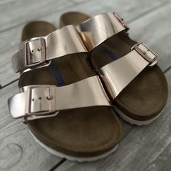 Birkenstock Arizona Soft Footbed Leather in Color Metallic Copper