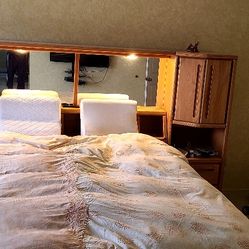 Queen Headboard Lighted Wall Bed Unit With Armoured Night Stands  $250