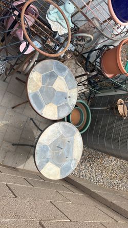 Mosaic Stone Top Patio Side Tables Set of 2