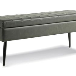 Storage Ottoman Bench Bed, 43.5" Faux Leather Tufted Ottoman Shoe Bench, Long Ottoman with Storage for Living Room Bedroom Hallway, Support 660lbs - G