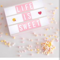 Pink LED Light Box with 400 Letters, Emojis & Markers - | Home & Office Decor Gift for Women & Girls