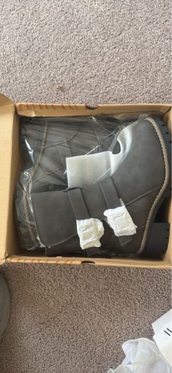 Gray Suede Ankle Boots with Strap