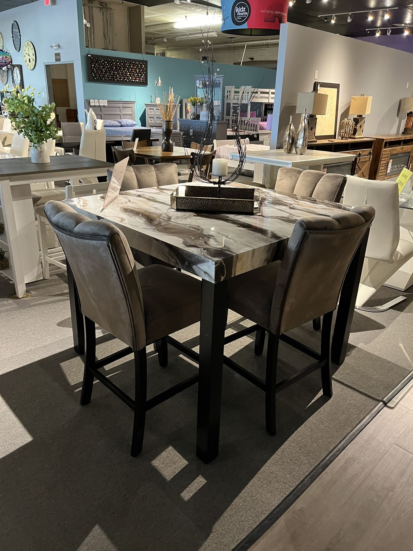 Brown 5PC Faux Marble Counter Height Dining Room Set