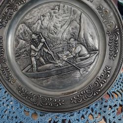 Vtg German Pewter Hunting Decor Plate