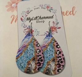 Handmade Multicolor Womens animal print blue gold Teardrop Earrings. NEW