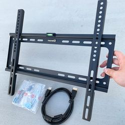New $10 Fixed 26”-55” TV Wall Mount Bracket Low Profile, Max 110Lbs (w/ 5ft HDMI Cable)