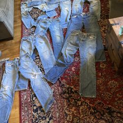 Lot of 10 Worn Faded 501 Levi Jeans 