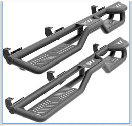 Running Boards Compatible with 2007-2018 Jeep Wrangler JK JKU 4 Doors Heavy Duty Three Raised Side Steps Rails, Non-Slip Surface | Wheel to Wheel Nerf