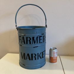 Rustic Metal Galvanized Round Planter Bucket w/ Handle 9 1/4” x 12”H Country Distressed Decor